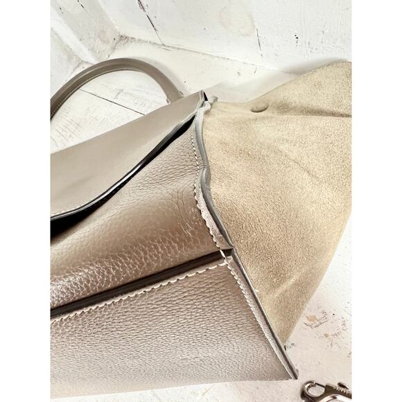 Celine Trapeze Souris Drummed Leather Top Handle Medium Flap Handbag Gray - Picture 12 of 16